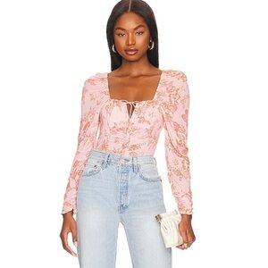 NWT Free People Hilary Printed Top Pink Combo